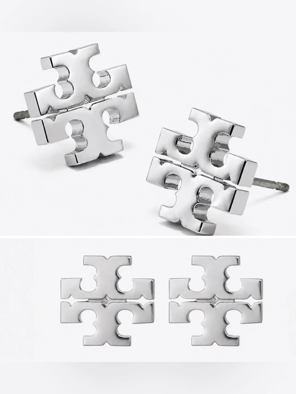 Tory Burch Small Icon Enamel Stud Earrings Silver 🩶